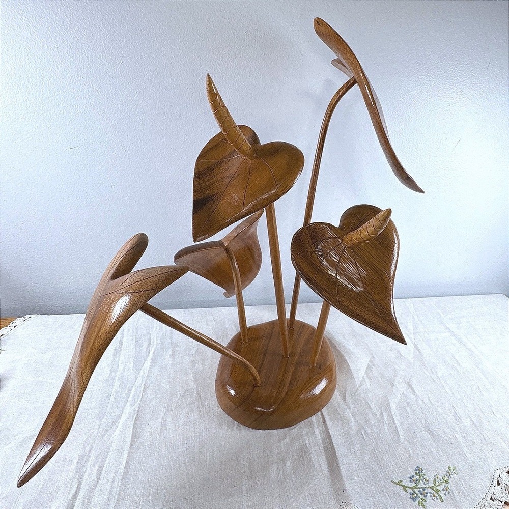House of Monkeypod Hawaii Hand Carved Monkeypod Wood Anthurium Sculpture